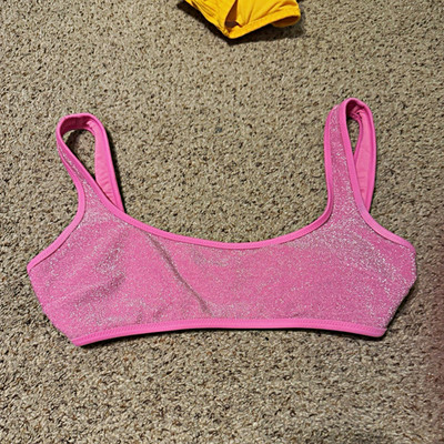 Aerie Wireless Bralette Bra Pink Glitter Semi-Sheer Scoop, Women s Size M