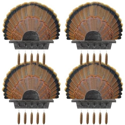 4 Pcs Turkey Fan Mount Kits with 5 Display Hooks, Wooden Wall Mount Gray