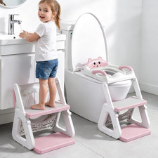 Potty Training Seat with Step Stool, Toddler Toilet Seat with Ladder 7 Height