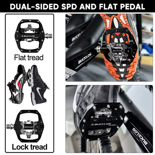 Pedals MTB Bike Flat Pedal Platform Bearing Dual Function Fit SPD System Aluminu - Picture 5 of 20