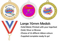 LARGE 70MM DANCE Medals packs 1,5,10,50,100 Complete, Free logo and Ribbons