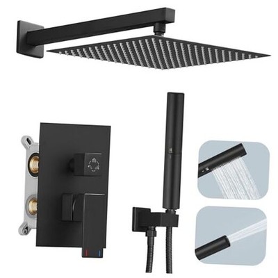  12 Inch Shower Head System Set Matte Black 12 Inch - Without Slide Bar