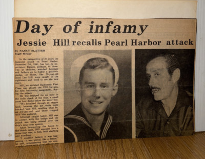 Newspaper Clipping Day Of Infamy Jessie Hill recalls Pearl Harbor Attack