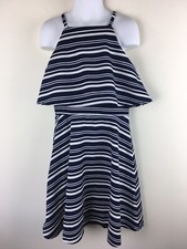  68 Aqua Girls Navy Striped Dress Size Small