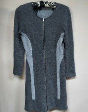 THEORY Womens Wool Blend Stretch Full-Zip Knit Sweater Dress Sz 6 Gray USA Made