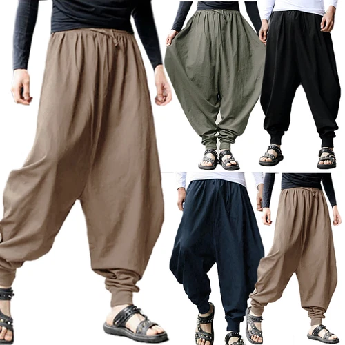 Hombres Pantalones Harén Cintura Elástica Sueltos Yoga Informales Sueltos Japoneses Samurai Pantalones~ - Imagen 3 de 25