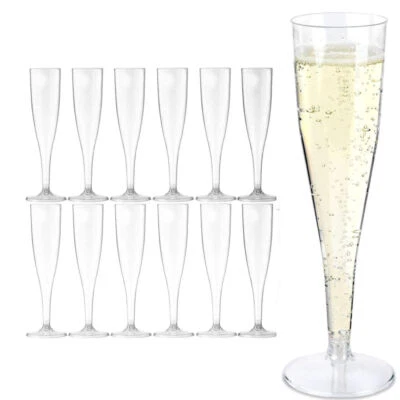 GEM IMPORTS Disposable Champagne Glasses X12 - Party Flutes Plastic Prom Wedding No Smash