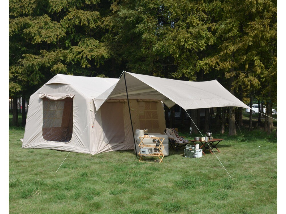 9.8x13ft 8Pax Inflatable Camping Tent w/ canopy & Hand Pump Air Glamping Tent