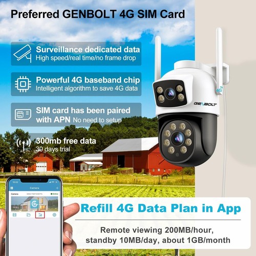 GENBOLT 3G/4G LTE Security Camera Outdoor No WiFi, Dual Lens CCTV with Sim Card - Picture 6 of 9