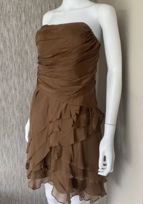 Abdominaux Allen Schwartz Soie Robe Brûlé Cuivre Détail Taille UK 12 BNWT - Photo 1/4