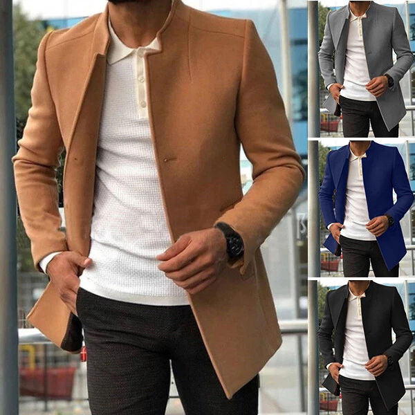 Mens stand collar wool coat top