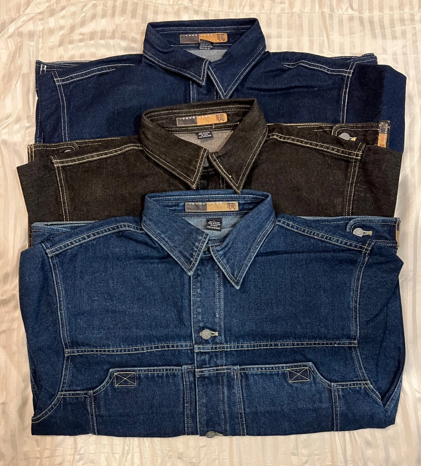 NWT Men's Black , Dark Blue, Light Blue , Button Down Trucker Denim Jean Jacket