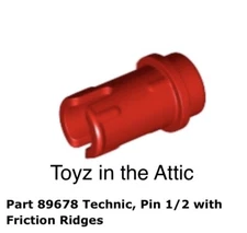 Lego 2x 89678 Red Technic, Pin 1/2 with Friction Ridges 10497