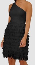 Adrianna Papell Women's Black Chiffon-Feather Cocktail Sheath Dress Size 8
