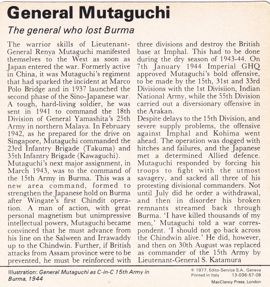 GENERAL MUTAGUCHI ~ 1888 ~ THE GENERAL WHO LOST BURMA - Image 2 of 2