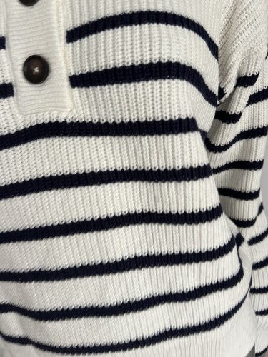Maglione JOULES Cove Chunky lavorato a maglia taglia 8 e 22 vestibilità rilassata crema righe blu navy NUOVO - Foto 14 di 22