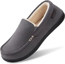 HomeTop Men's Memory Foam Moccasin Slippers, Comfy Indoor 11, Dark Gray 
