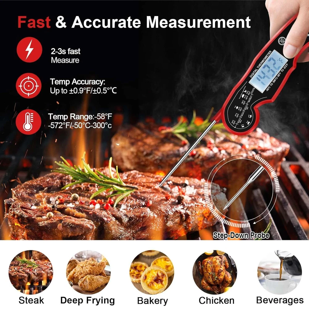 Meat Thermometer Digital for Grilling and Cooking - ANDAXIN Red/Black