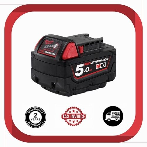 Genuine Milwaukee M18B5 18V 5.0Ah RED LITHIUM Battery - M18 2 Years Warranty - Picture 1 of 2