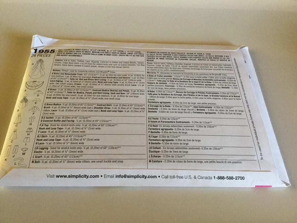 Simplicity Fairytale Royal Wedding 1955 Pattern Fashion Doll Dress 10.5-12.5" - Image 4 of 4