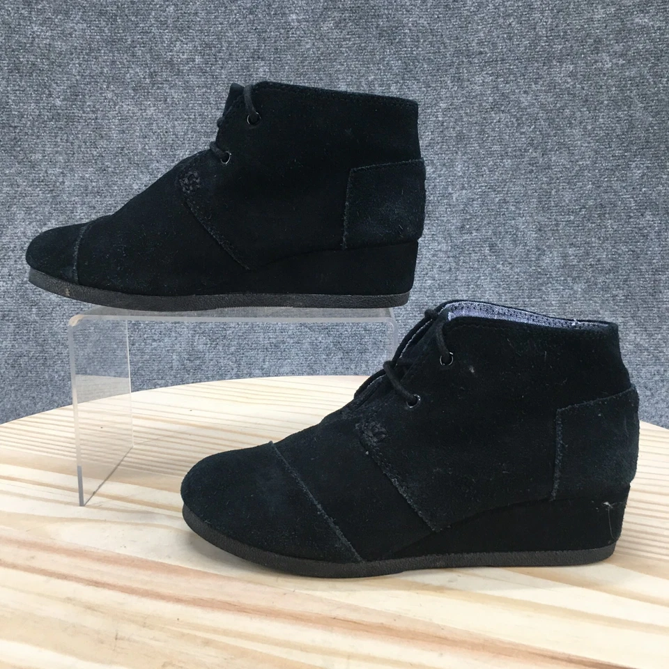 Botas Toms Juveniles 3.5 Desert Chukka Negras Con Cordones Punta Redonda Tacones de Cuña 1003553 Foto 2 de 4