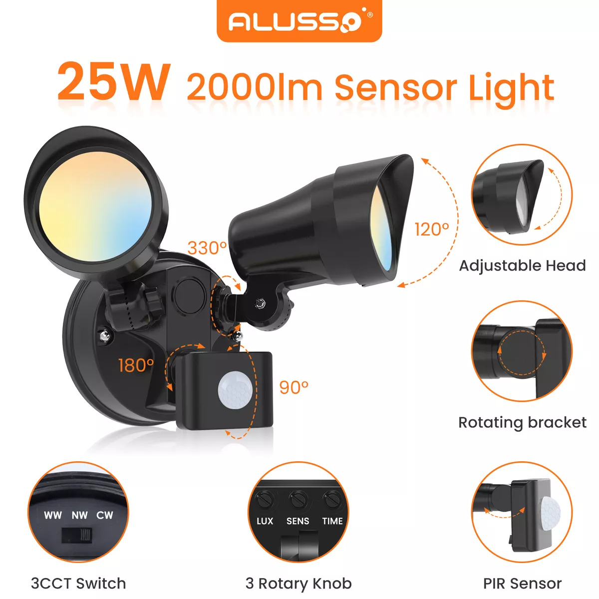 25W LED Flood Light Outdoor Twin Spot Light with Security Motion