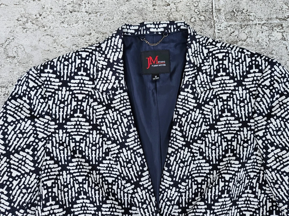 Chaqueta Abrigo John Meyer Mujer Blazer Azul/Blanco Un Botón Talla 10 Foto 4 de 4