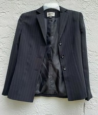 NWT Kasper Polyester Collar Button Long Sleeve Pin Stripe Jacket Black Size 2P