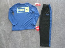 PUMA Boys 2 piece outfit pants set size 6 NWT L/S top Pull on Black Blue Poly 