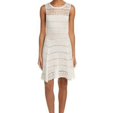 Alice + Olivia Noella Crochet Mini Dress Fit Flare Ivory Size XS Sleeveless Boho