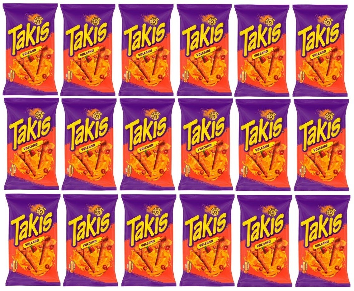 18 Tüten Takis Queso Vulcano a 100 g Snacks Cheese + Chilli Seasoning