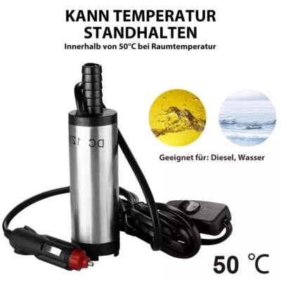 Wasserpumpe Auto DC 12V 12L/M 38mm Edelstahl Tauchpumpe Diesel Öl Pumpe Transfer