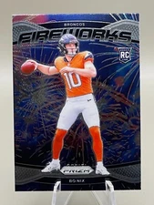 2024 Panini Prizm Bo Nix Fireworks Prizm Base RC Rookie #23 Denver Broncos