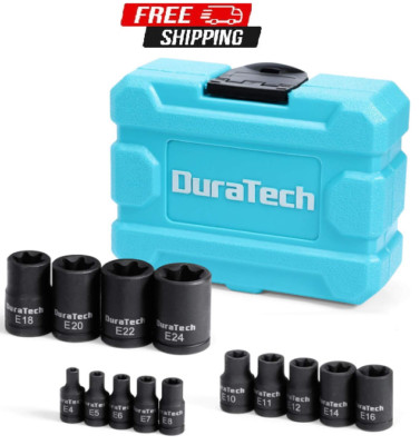 DURATECH 14PC External Star Impact Socket Set w/Case E4 to E24 1/4''3/8''1/2''