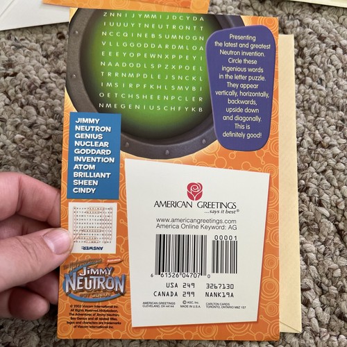 2003 Set Of 3 Jimmy Neutron Boy Genius Birthday Cards With Envelopes W/Word Find - Picture 4 of 7