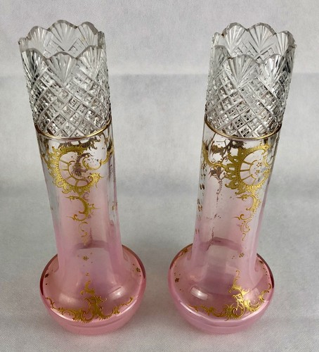 LUDWIG MOSER KARLSBAD PAAR HISTORISMUS JUGENDSTIL VASEN GOLD BEMALT SCHLIFFDEKOR - Bild 5 von 12