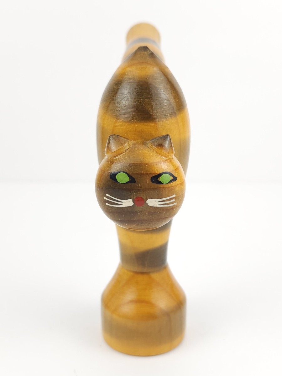 Vintage Wooden Striped Cat Whistle Toy Retro Novelty Noisemaker