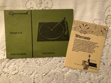 GARRARD MODEL 40B TURNTABLE ORIGINAL INSTRUCTIONS AND WARRANTY CARD M072