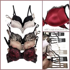 Add 2 Cup Sizes Extreme Padded Maximum Cleavage 3 Hooks Lace Push Up Sexy Bra