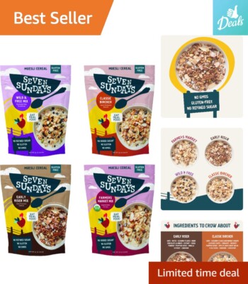 Gluten Free Muesli Variety Pack - Non GMO, No Refined Sugar - 4 Count, 12 Oz Bag