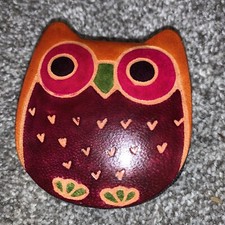Owl Leather Zippered Coin Purse Pre-owned Animal Purse B3 