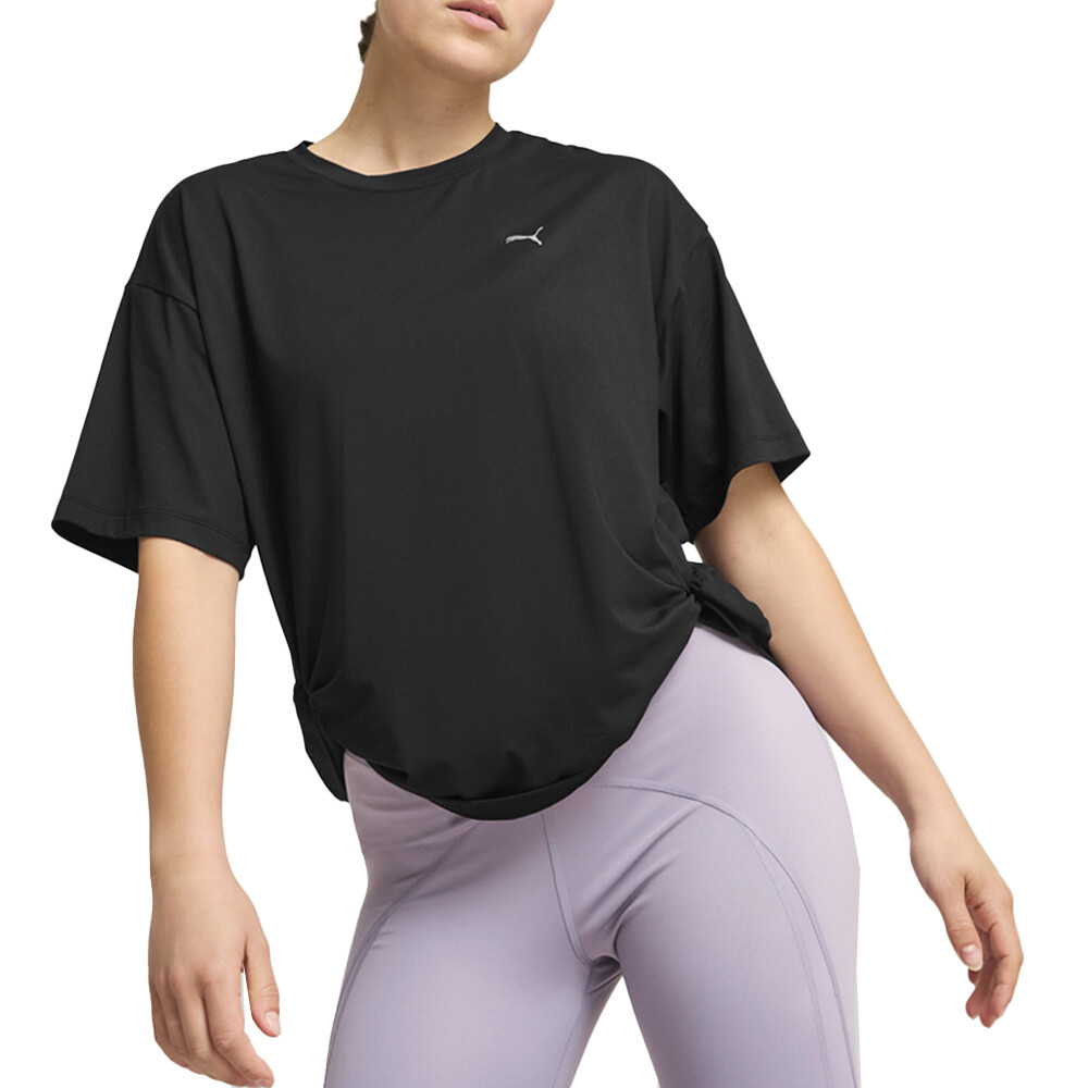 Спортивная футболка Puma Studio Twist с круглым вырезом и коротким рукавом, женская черная повседневная футболка