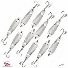 10pcs Fish WOW! 2oz Casting Jig Hammered spoons Silver Treble hook Spoon Lures