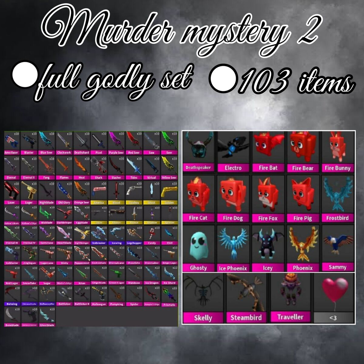 Roblox Murder Mystery 2 Mm2 Godlys SEERS COLLECTION OF 6 ITEMS.