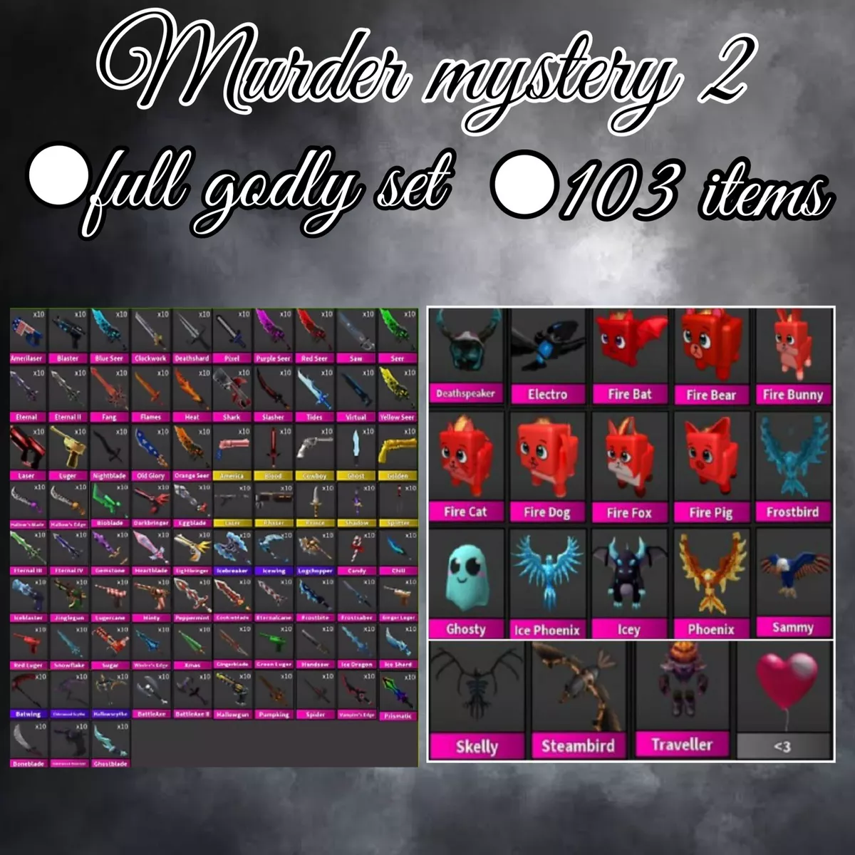 Murder Mystery 2 Mm2 Godly Set (small Set) In Game Items - Very Rare Now!