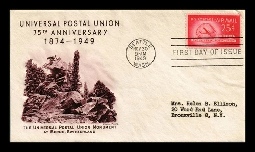 US COVER UNIVERSAL POSTAL UNION 25C AIR MAIL FDC SCOTT C44 FULTON CACHET