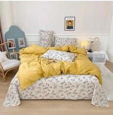 3 Pcs Cotton Yellow DUVET Cover King Size  Floral Pillow Covers NO COMFORTER