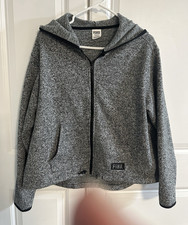 PINK Victoria s Secret Women s L Gray Heathered Full Zip Hooded Logo Hoodie