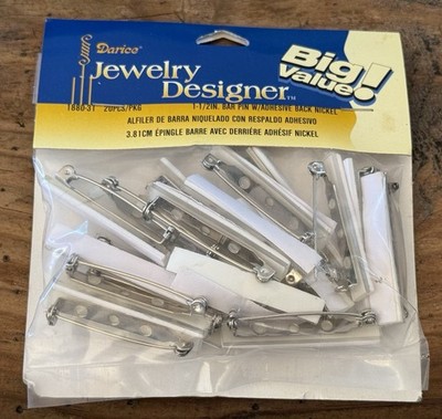 DARICE Jewelry Designer 1-1/2  BAR PINS w/Adhesive Back NICKEL~Pkg of 20~NEW