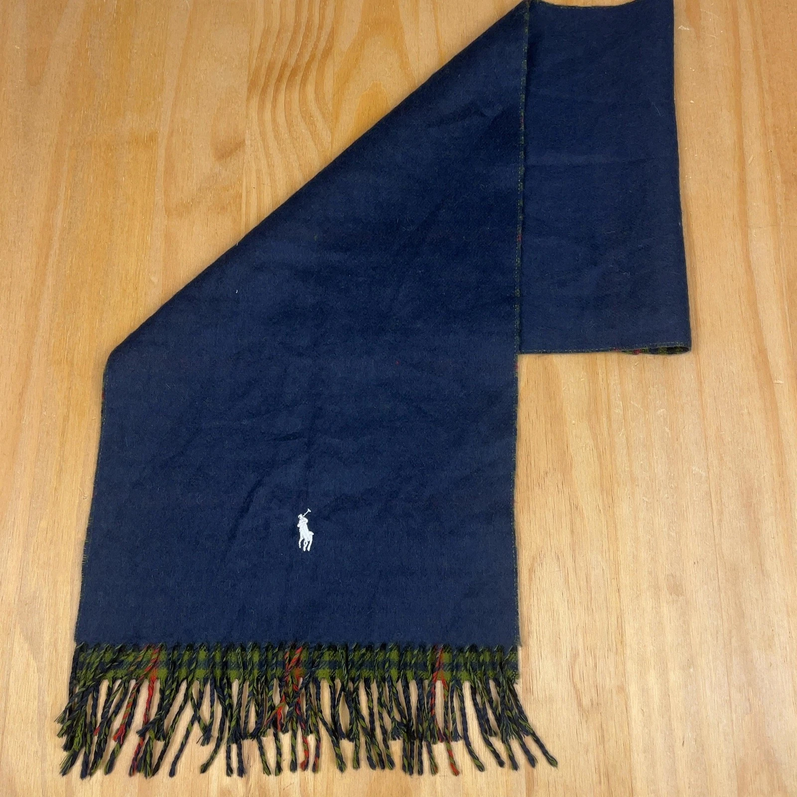 Ralph Lauren Wool Plaid Scarf Fringe Blue Green Red Men's Accessory